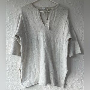 Pure Jill speckled gray womens cotton wool ivory 3/4 Wide sleeve sweater; size M